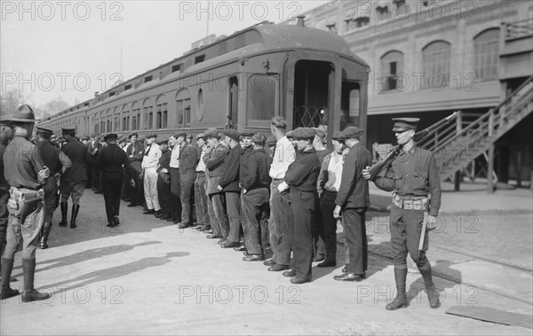 German Immigrants being Prepared for Deportation during World War I, Hoboken, New Jersey, USA, Bain News Service, 1918