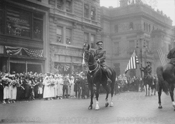 U.S. General John J. Pershing on Horseback Leading World War I Veterans during Parade, New York City, New York, USA, Bain News Service, September 10, 1919