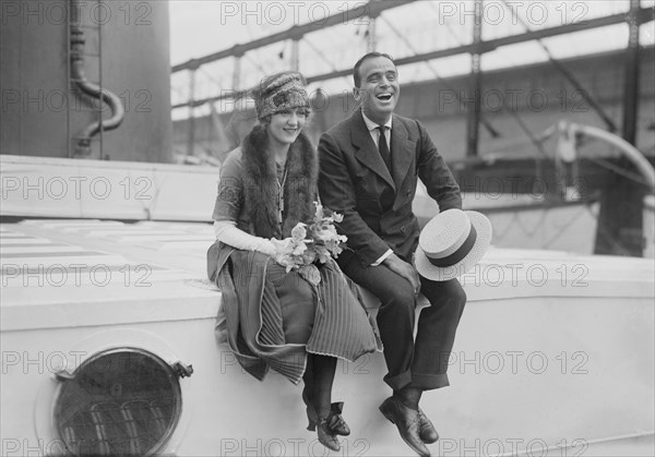 Actress Mary Pickford and Actor Douglas Fairbanks Aboard Ship during Honeymoon, 1920