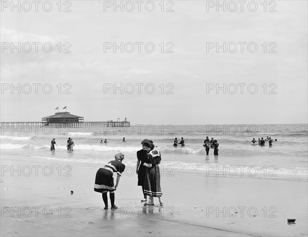 Beachgoers enjoying Surf, Old Orchard, Maine, USA, Detroit Publishing Company, 1900