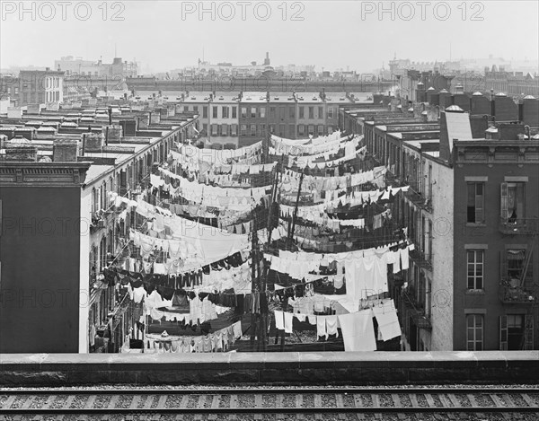 Laundry Hanging between Tenement Buildings, Park Avenue & 107th St, New York City, New York, USA, Detroit Publishing Company, 1900