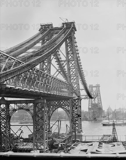Construction of Williamsburg Bridge, viewed From Brooklyn, New York, USA, Detroit Publishing Company, 1901