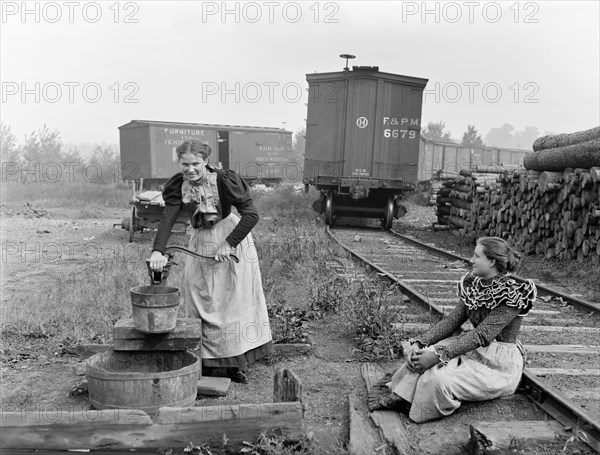 Two Young Paper Mills Workers Taking Break, Appleton, Wisconsin, USA, Detroit Publishing Company, 1895