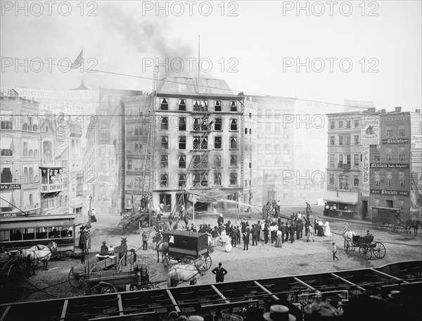 Firemen Battling Building Fire, Coney Island, New York, USA, Detroit Publishing Company, 1903