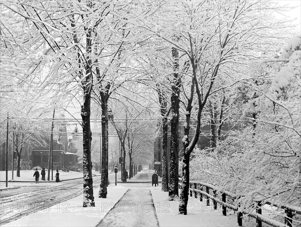 Winter Street Scene, Detroit, Michigan, USA, Detroit Publishing Company, 1907