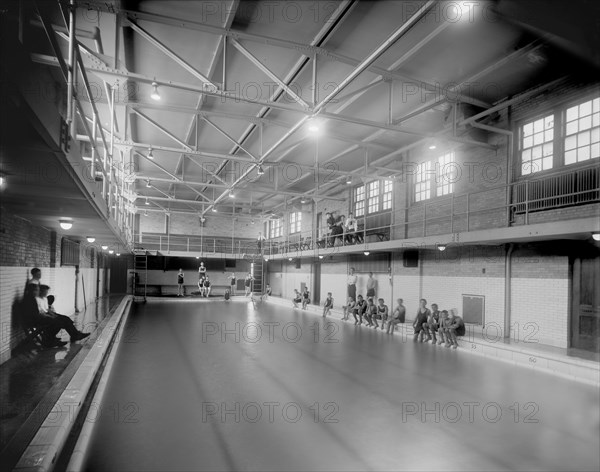 Boys Sitting around Indoor Swimming Pool, Balch School, Detroit, Michigan, USA, Detroit Publishing Company, 1910