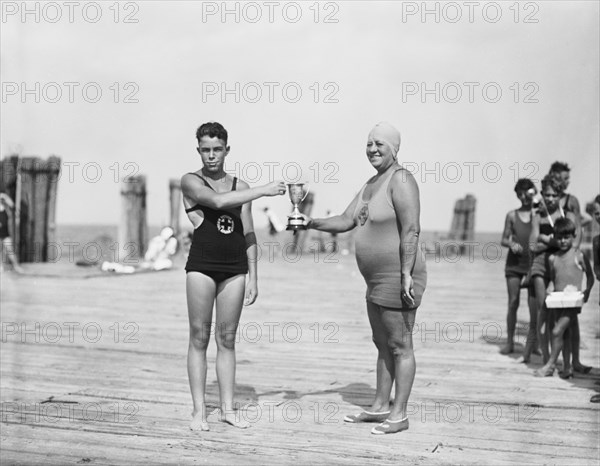 Two Swimmers Holding Trophy, Harris & Ewing, 1927