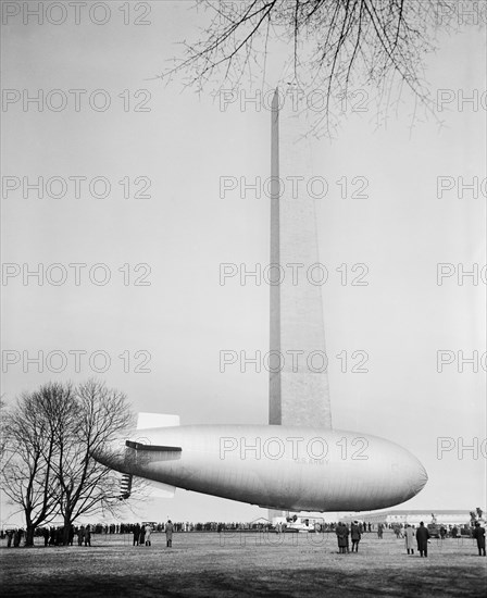 U. S. Army Blimp Landing at Washington Monument, Washington DC, USA, Harris & Ewing, 1932