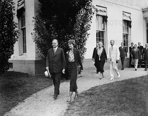 U.S. President Herbert Hoover with Amelia Earhart at White House, Washington DC, USA, Harris & Ewing, June 21, 1932