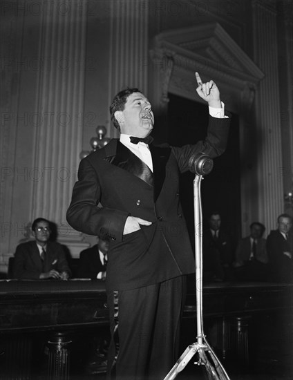 Huey P. Long, U.S. Senator from Louisiana, Portrait at Microphone, Washington DC, USA, Harris & Ewing, 1935