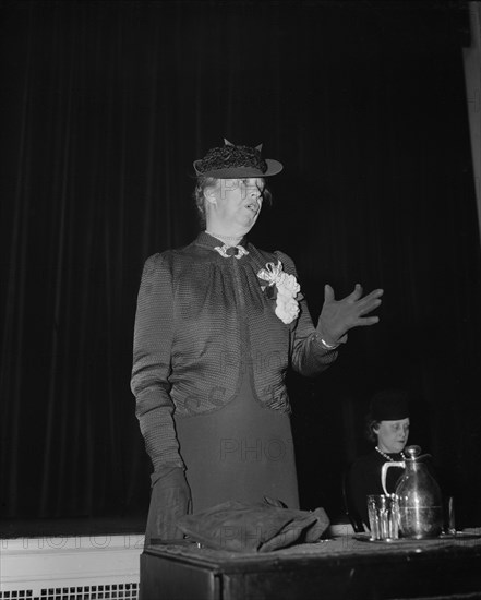 First Lady Eleanor Roosevelt Giving Speech to Wives of Members of Congress, Washington DC, USA, Harris & Ewing, January 1940