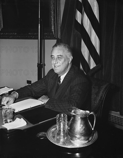 U.S. President Franklin Roosevelt, Smiling Portrait on his 58th Birthday, Washington DC, USA, Harris & Ewing, January 30, 1940