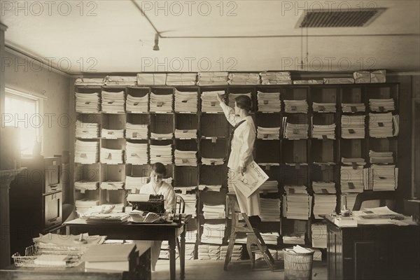 Frances Pepper (left) and Elizabeth Smith (right) Working in Office of The Suffragist, Harris & Ewing, 1916