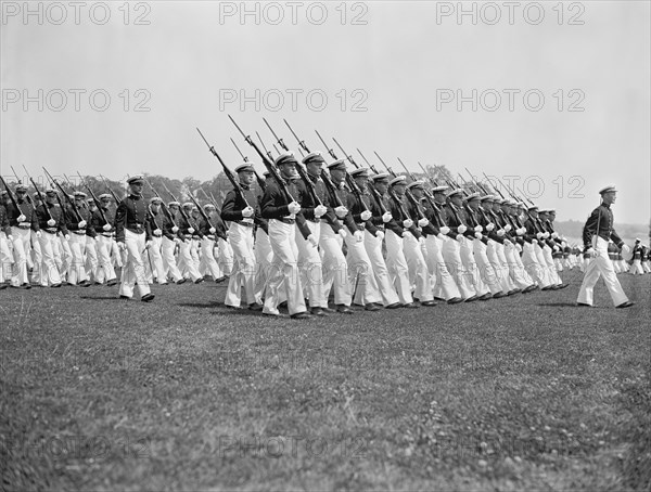 Midshipmen on Parade during Exercises at Naval Academy, Annapolis, Maryland, USA, Harris & Ewing, May 1937