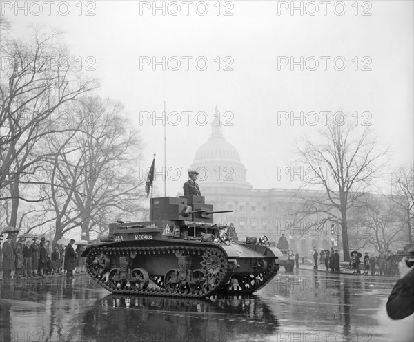 Army Tank and U.S. Capitol Building, Army Day Parade, Washington DC, USA, Harris & Ewing, April 1939