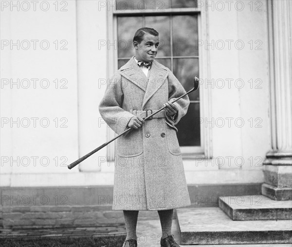 Gene Sarazen, Winner of U.S. Open Golf Championship, Portrait holding Golf Club, White House, Washington DC, USA, Harris & Ewing, 1922