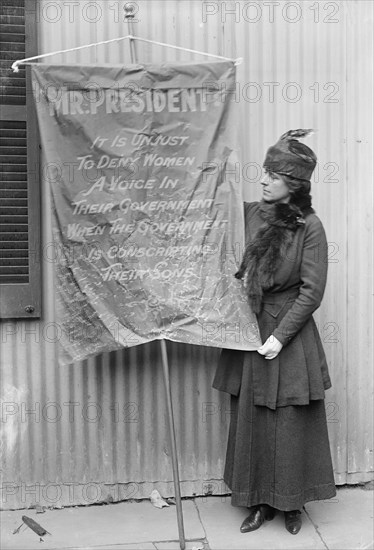 Suffragist with Banner, Washington DC, USA, Harris & Ewing, 1917