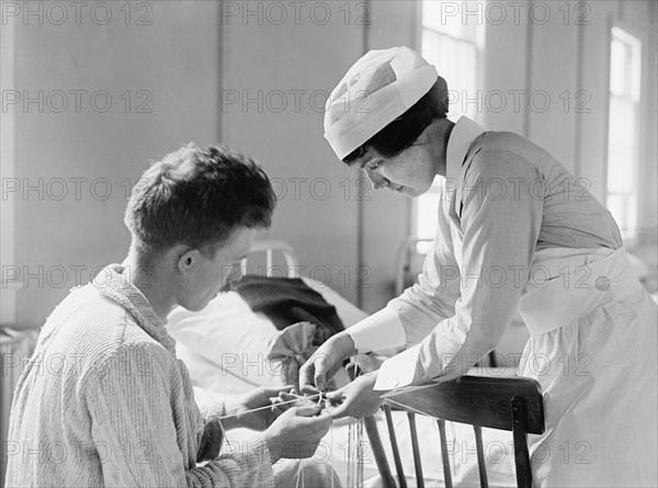 Recovering Soldier with Nurse, Walter Reed General Hospital, Washington DC, USA, Harris & Ewing, 1918