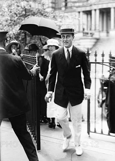 Franklin Roosevelt, Assistant Secretary of the Navy, Portrait Arriving at White House, Washington DC, USA, Harris & Ewing, 1920