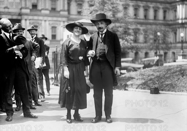 Albert Einstein with Wife Elsa, State, War and Navy Building in Background, Washington DC, USA, Harris & Ewing, 1921