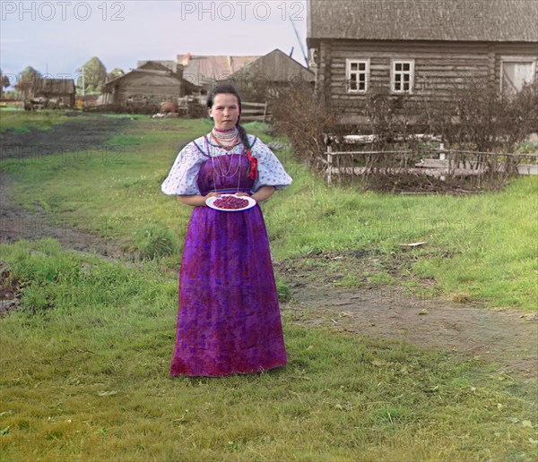 Peasant Girl with Berries, near Kirillov, Russia, Prokudin-Gorskii Collection, 1909