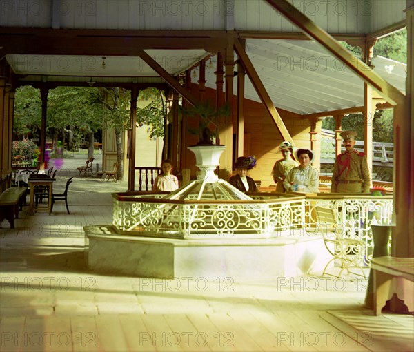 Group of People at Standing at Catherine's Spring at Spa, Borjomi, Georgia, Russian Empire, Prokudin-Gorskii Collection, 1910