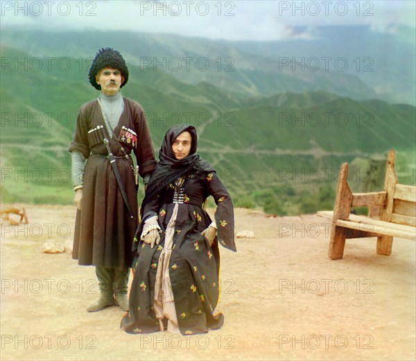 Portrait of Couple in Traditional Clothes, Dagestan, Russia, Prokudin-Gorskii Collection, 1910