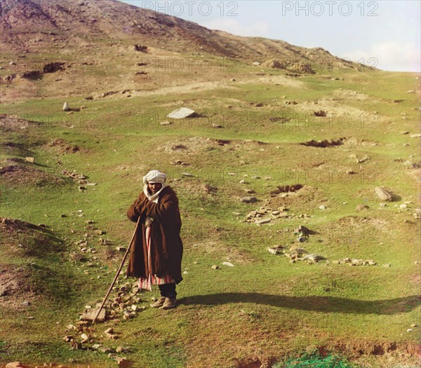Portrait of Shepherd on Hillside, Samarkand, Uzbekistan, Russian Empire, Prokudin-Gorskii Collection, 1910