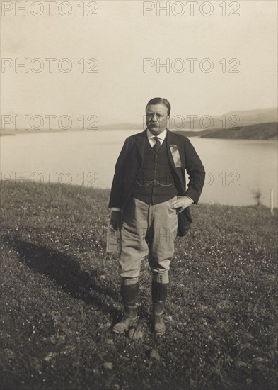 Theodore Roosevelt, Portrait standing near Lake, Roosevelt, Arizona, USA, 1911