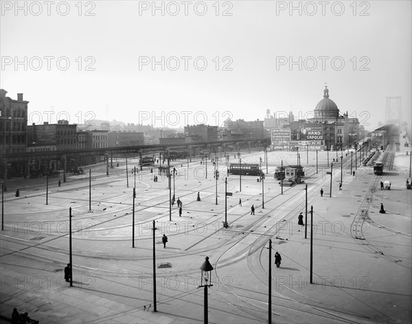 Williamsburg Bridge Plaza, Brooklyn, New York, USA, Detroit Publishing Company, 1906