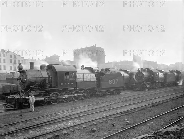 Group of Lackawanna Freight Engines, Scranton, Pennsylvania, USA, Detroit Publishing Company, 1900