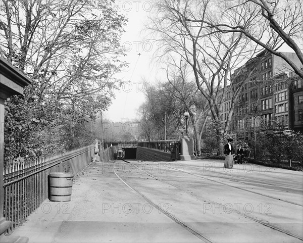 Street Scene with Subway Descent, Boston Public Gardens, Boston, Massachusetts, USA, Detroit Publishing Company, 1904