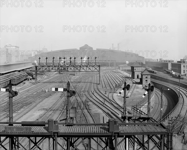 Rail Yards and Tracks, South Terminal Station, Boston, Massachusetts, USA, Detroit Publishing Company, 1904