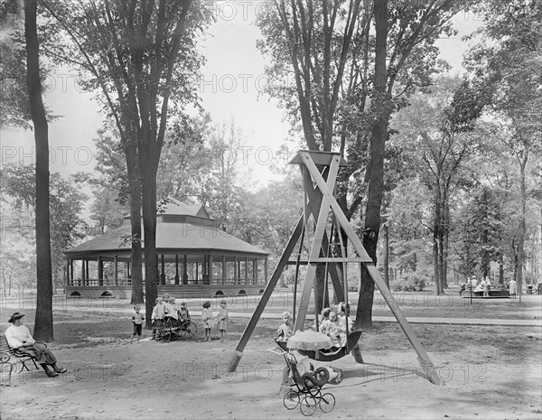 Children Playing in Park, Clark Park, Detroit, Michigan, USA, Detroit Publishing Company, early 1900's
