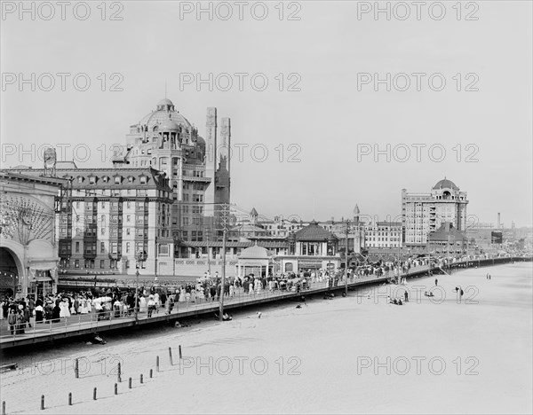 Hotels along Boardwalk, Atlantic City, New Jersey, USA, Detroit Publishing Company, 1910
