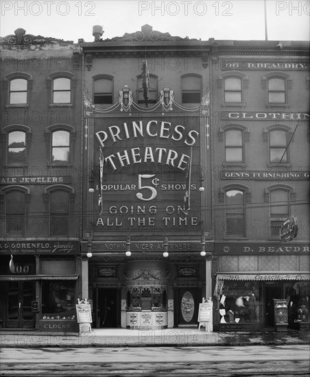 Princess Theater, 98 Woodward Avenue, Detroit, Michigan, USA, Detroit Publishing Company, 1909