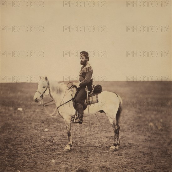 British Captain Henry Godley, 28th Regiment of Foot, Seated Portrait on Horse, Crimean War, Crimea, Ukraine, by Roger Fenton, 1855