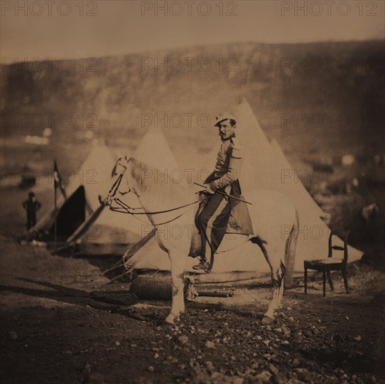 Chasseur d'Afrique, Mounted French Infantry Officer in Uniform, Crimean War, Crimea, Ukraine, by Roger Fenton, 1855