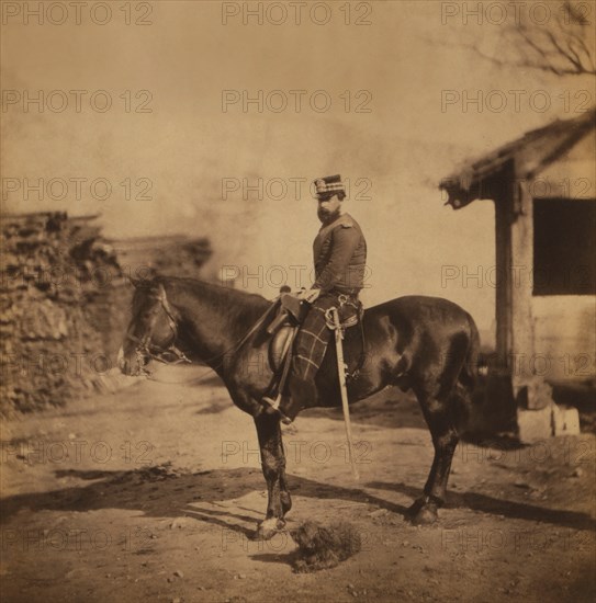 British Viscount Kirkwall, Captain 71st Highlanders, Seated Portrait on Horse during Crimean War, Crimea, Ukraine, by Roger Fenton, 1855