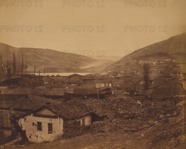 General View of Balaklava, Hospital on Right, during Crimean War, Crimea, Ukraine, by Roger Fenton, 1855