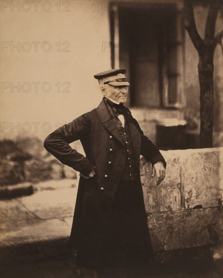 British General Sir James Simpson, Three-Quarter Length Portrait, Leaning against Wall, Crimean War, Crimea, Ukraine, by Roger Fenton, 1855