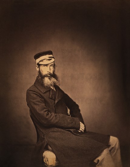 British Captain Charles Halford, 5th Dragoon Guards, Seated Portrait, Crimean War, Crimea, Ukraine, by Roger Fenton, 1855