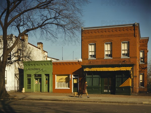 Laundry, Barbershop and Stores, Washington DC, USA, Louise Rosska for Farm Security Administration - Office of War Information, early 1940's