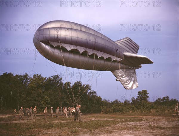 U.S. Marine Units in Training with Big Barrage Balloon, Parris Island, South Carolina, USA, Alfred T. Palmer for Office of War Information, May 1942