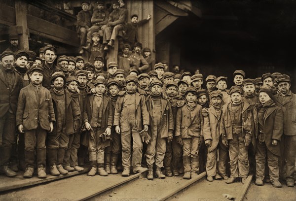 Large Group of Breaker Boys outside Ewen Breaker, South Pittston, Pennsylvania, USA, Lewis Hine for National Child Labor Committee, January 1911