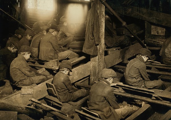 Group of Breaker Boys Surrounded by Hazardous Dust in Ewan Breaker, South Pittston, Pennsylvania, USA, Lewis Hine for National Child Labor Committee, January 1911