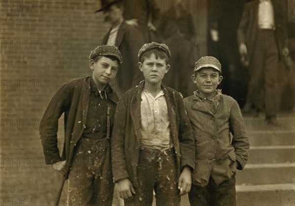 Three Young Workers at Quitting Time at Loray Mill, Lewis Hine for National Child Labor Committee, Gastonia, North Carolina, USA, November 1908