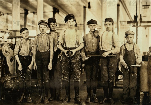 Young Doffers and Sweepers, Full-Length Portrait, Ivey Mill Company, Hickory, North Carolina, USA, Lewis Hine for National Child Labor Committee, November 1908