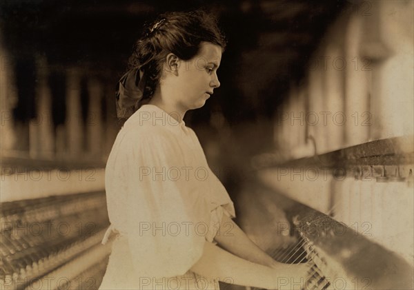 Adolescent Spinner, Half-Length Profile Portrait, Cherryville, North Carolina, USA, Lewis Hine for National Child Labor Committee, November 1908