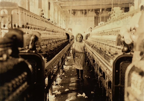 Underage Girl Working as Spinner, Full-Length Portrait, Mollahan Mills, Newberry, South Carolina, USA, Lewis Hine for National Child Labor Committee, December 1908